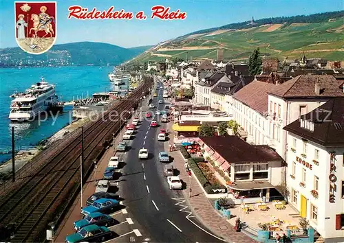 AK / Ansichtskarte Ruedesheim Rhein Panorama Rheinstrasse Schiffsanlegestelle Kat. Ruedesheim am Rhein