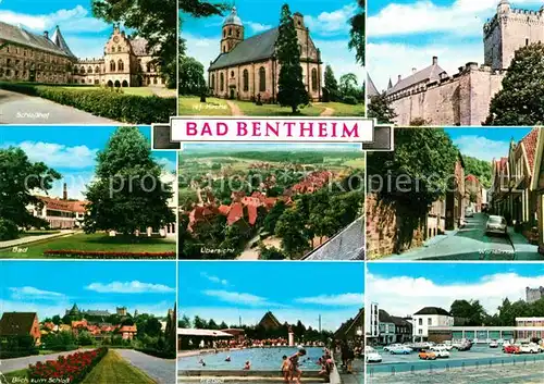 AK / Ansichtskarte Bad Bentheim Schlosshof Ref Kirche Schloss Bad Panorama Wilhelmstr Schwimmbad Kat. Bad Bentheim