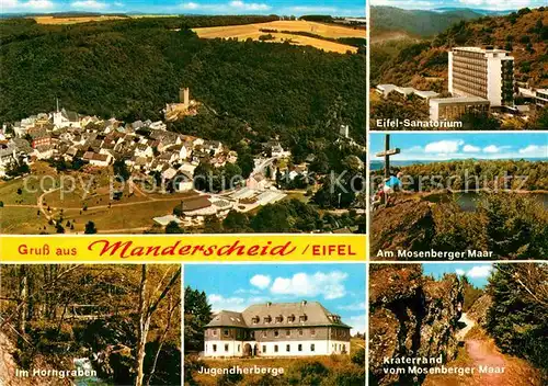 AK / Ansichtskarte Manderscheid Eifel Fliegeraufnahme Eifel Sanatorium Im Horngraben Jugendherberge Kraterrand vom Mosenberger Maar Kat. Manderscheid