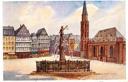 AK / Ansichtskarte Frankfurt Main Kuenstlerkarte Liebig Roemerberg Brunnen Kat. Frankfurt am Main