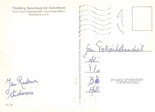AK / Ansichtskarte Nuernberg Kaiserburg mit Sinwellturm Gemaelde Kat. Nuernberg