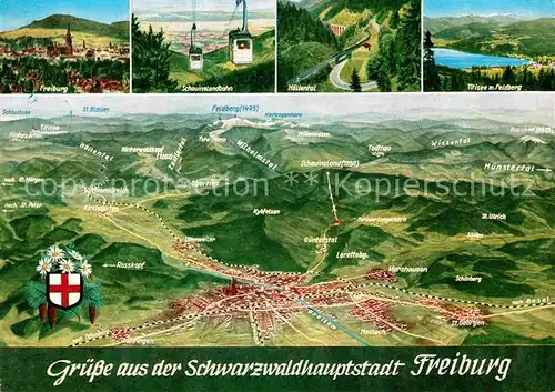 AK / Ansichtskarte Freiburg Breisgau Panorama Schauinslandbahn Hllental Titisee Feldberg Panoramakarte Kat. Freiburg im Breisgau