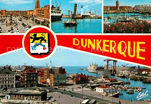 AK / Ansichtskarte Dunkerque Place Jean Bart Ecluse Trystram et le phare La tour du Leughenaer et le port Kat. Dunkerque