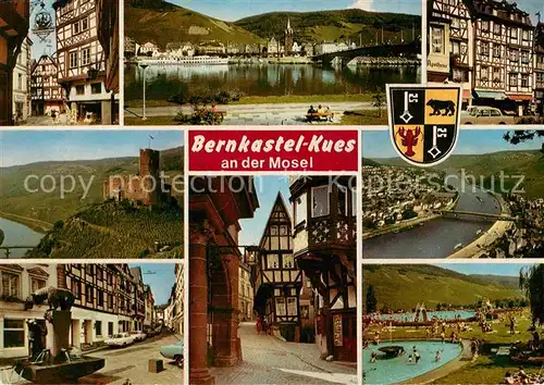 AK / Ansichtskarte Bernkastel Kues Fachwerkhaeuser Moselpartie Schloss Ortsmotive Schwimmbad Kat. Bernkastel Kues