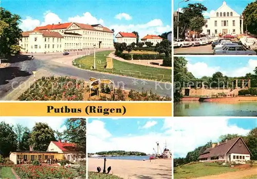 AK / Ansichtskarte Putbus Ruegen Ernst Thaelmann platz KG Rosencafe Theater Pergola Schwanenteich HOG Jaegerhuette OT Lauterbach Hafen Kat. Putbus