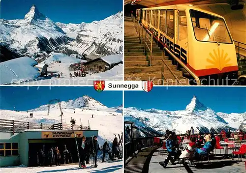 AK / Ansichtskarte Zermatt VS Restaurant Sunnegga Bergbahn Express Bergstation Sonnenterrasse Matterhorn Walliser Alpen Kat. Zermatt