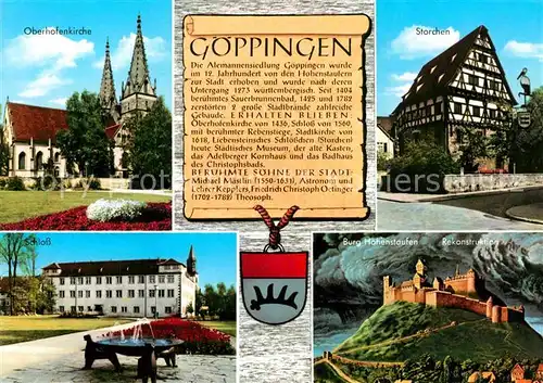 AK / Ansichtskarte Goeppingen Oberhofenkirche Storchen Schloss Burg Hohenstaufen Kat. Goeppingen