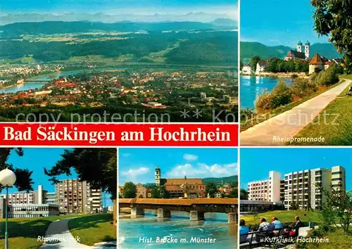 AK / Ansichtskarte Bad Saeckingen Fliegeraufnahme Rheinpromenade Rheumaklinik Hist Bruecke mit Muenster Kurklinik Hochrhein Kat. Bad Saeckingen