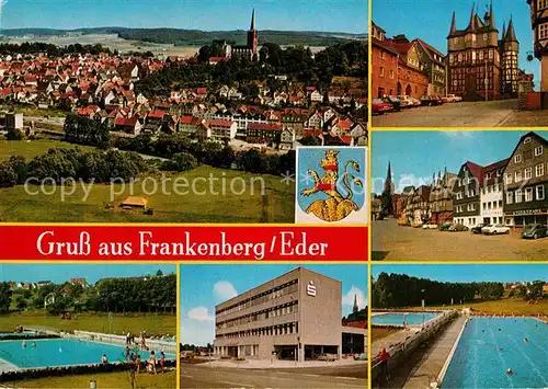 AK / Ansichtskarte Frankenberg Eder Fliegeraufnahme Teilansichten Schwimmbad Sparkasse Kat. Frankenberg (Eder)