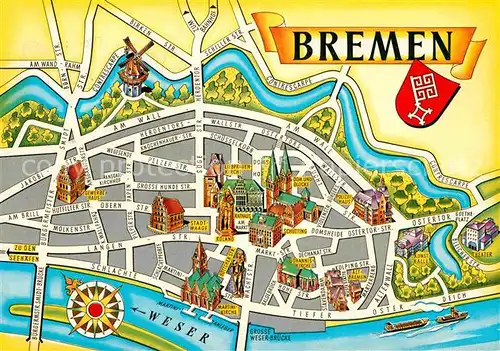 AK / Ansichtskarte Bremen City Weser Stadtplan Kat. Bremen
