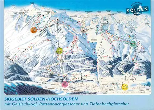 AK / Ansichtskarte Soelden oetztal uebersichtskarte Skigebiet oetztaler Alpen aus der Vogelperspektive Kat. Soelden