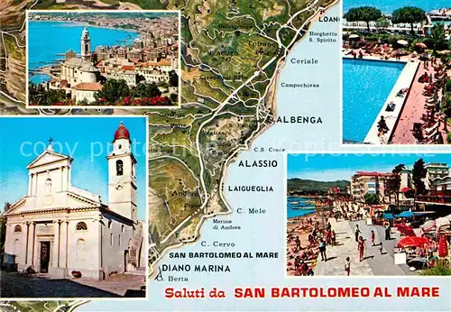 AK / Ansichtskarte San Bartolomeo al Mare Panorama Kueste Kirche Strandpromenade Landkarte Kueste Kat. Imperia