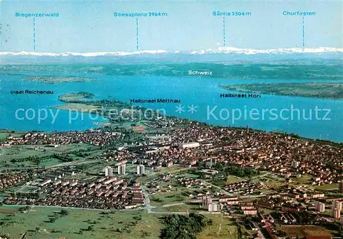 AK / Ansichtskarte Radolfzell Bodensee mit Blick zu den Alpen Fliegeraufnahme Kat. Radolfzell am Bodensee