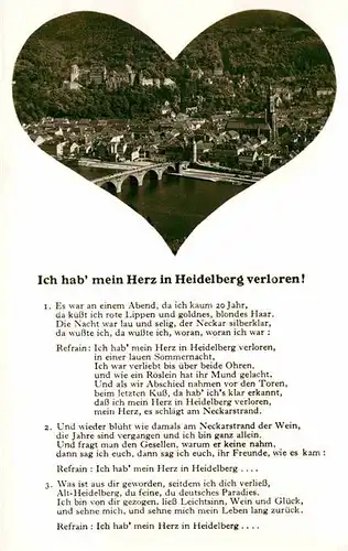 AK / Ansichtskarte Heidelberg Neckar Blick zum Schloss Herz Lied "Ich hab mein Herz in Heidelberg verloren" Kat. Heidelberg