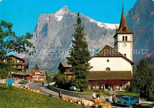 AK / Ansichtskarte Grindelwald Kirche mit Wetterhorn Kat. Grindelwald