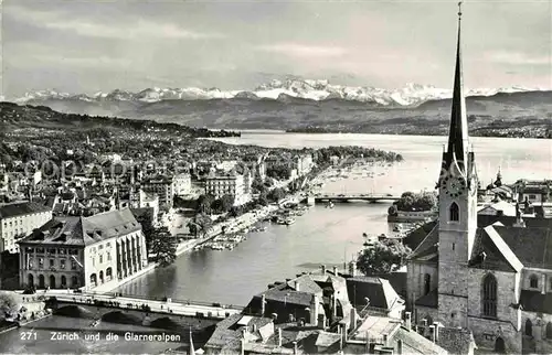 AK / Ansichtskarte Zuerich ZH Limmat Bruecken Kirche Zuerichsee Glarner Alpen