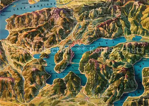 AK / Ansichtskarte Lugano Lago di Lugano Karte der drei Seeen