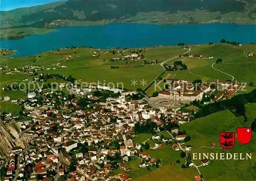 AK / Ansichtskarte Einsiedeln SZ Kloster Sihlsee Fliegeraufnahme Kat. Einsiedeln