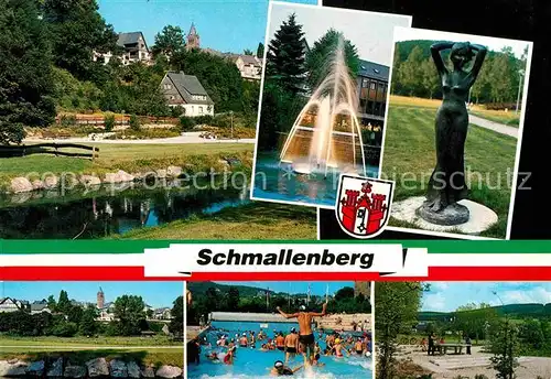 AK / Ansichtskarte Schmallenberg Hochsauerland Schwimmbad Skulptur Panorama