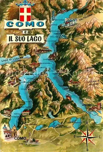 AK / Ansichtskarte Como Lago di Como See  und Bergkarte