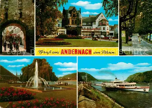AK / Ansichtskarte Andernach Rhein Stadttor Kurhaus Park Fontaene Fahrgastschiff Kat. Andernach