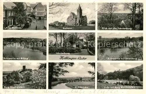 AK / Ansichtskarte Hattingen Ruhr Rathaus Schulenburg Ruhrpartie Strandbad Burg Blankenstein Bruecke Kat. Hattingen