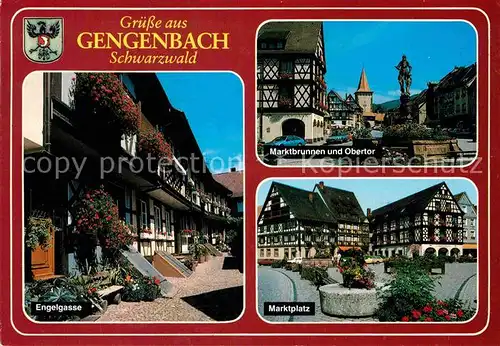 AK / Ansichtskarte Gengenbach Engelgasse Marktbrunnen Obertor Brunnen Statue Marktplatz Fachwerkhaeuser Kat. Gengenbach Schwarzwald