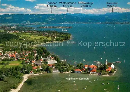 AK / Ansichtskarte Wasserburg Bodensee Luftkurort mit Lindau Alpenkette Fliegeraufnahme Kat. Wasserburg (Bodensee)