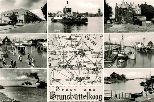 AK / Ansichtskarte Brunsbuettelkoog Koogstrasse Kanalfahrt Schleuse Hafen Faehre Lotsenhaus Kat. Brunsbuettel
