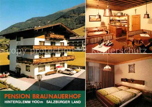 AK / Ansichtskarte Hinterglemm Saalbach Pension Braunauerhof Gaststube Zimmer