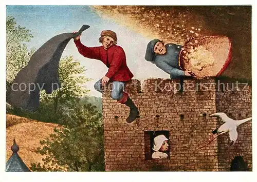AK / Ansichtskarte Kuenstlerkarte P. Brueghel Sprichwoerter Mantel Federn Wind  Kat. Kuenstlerkarte