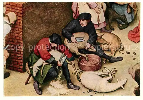 AK / Ansichtskarte Kuenstlerkarte P. Brueghel Sprichwoerter Geschrei Wolle Schwein Schafe Kat. Kuenstlerkarte