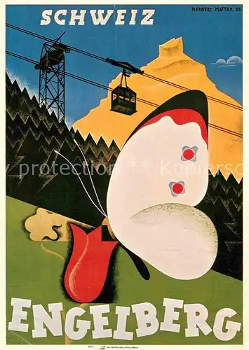 AK / Ansichtskarte Seilbahn Engelberg Plakat Verkehrsverein 1928 Herbert Matter Schmetterling  Kat. Bahnen