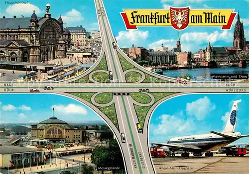 AK / Ansichtskarte Autobahn Frankfurter Kreuz Frankfurt am Main Hauptbahnhof Dom  Kat. Autos