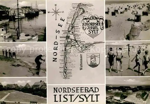 AK / Ansichtskarte List Sylt Hafen Strand Teilansicht Landkarte Kat. List