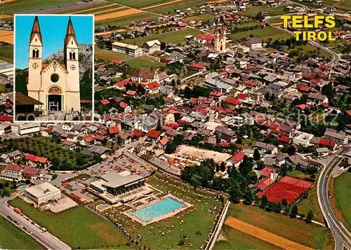 AK / Ansichtskarte Telfs Tirol Fliegeraufnahme Hallenschwimmbad Pfarrkirche