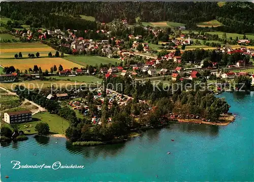 AK / Ansichtskarte Bodensdorf Ossiacher See Fliegeraufnahme mit Camping Glaser