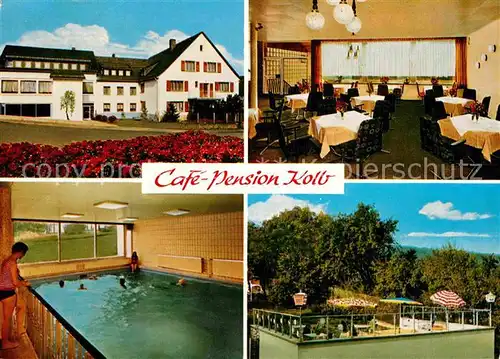 AK / Ansichtskarte Breitscheid Hessen Cafe Pension Kolb Gaststube Hallenbad Terrasse Kat. Breitscheid