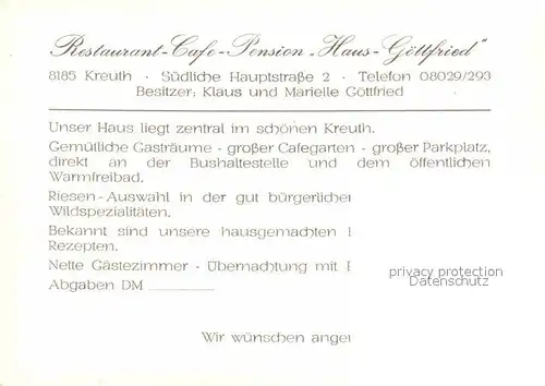 AK / Ansichtskarte Kreuth Tegernsee Restaurant Cafe Haus Goettfried Kat. Kreuth