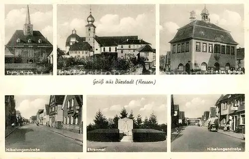 AK / Ansichtskarte Buerstadt Kirche Rathaus Nibelungenstrasse Ehrenmal Kat. Buerstadt