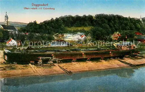 AK / Ansichtskarte Deggendorf Donau Ufervorstadt mit Geiersberg Alter Frachtkahn Kat. Deggendorf