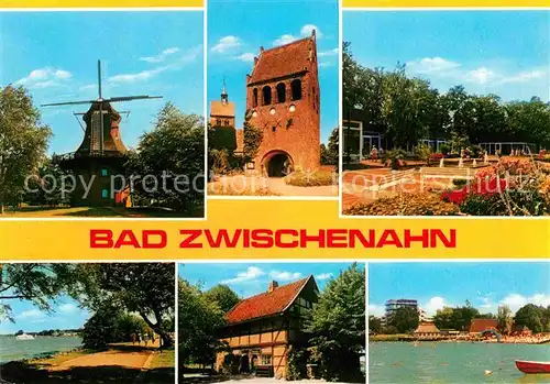 AK / Ansichtskarte Bad Zwischenahn Windmuehle Kirche Glockenturm Uferpromenade Zwischenahner Meer Badestrand Kuranlagen Kat. Bad Zwischenahn