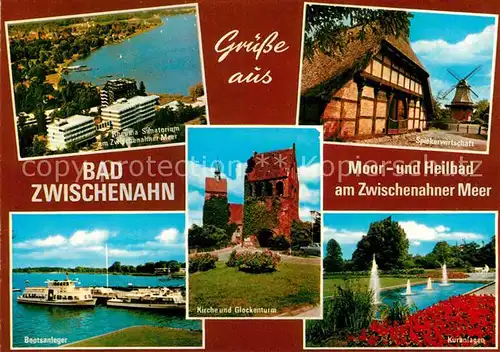 AK / Ansichtskarte Bad Zwischenahn Sanatorium Spiekerwirtschaft Windmuehle Kuranlagen Kirche Glockenturm Bootsanleger Kat. Bad Zwischenahn