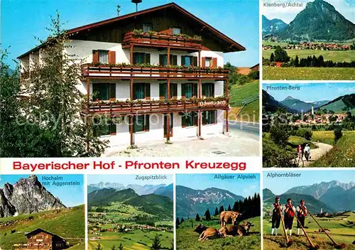 AK / Ansichtskarte Pfronten Gasthaus Pension Bayerischer Hof Alphornblaeser Kuehe Kat. Pfronten
