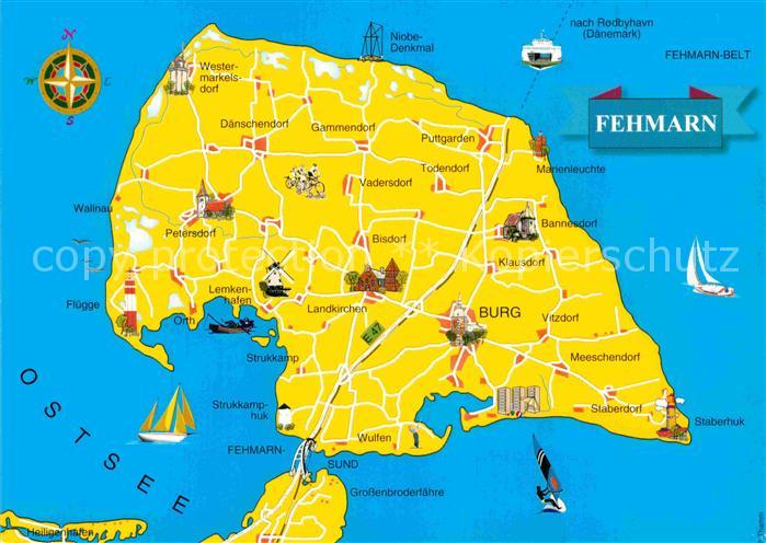 AK / Ansichtskarte Insel Fehmarn Landkarte Kompass Kat. Fehmarn Nr