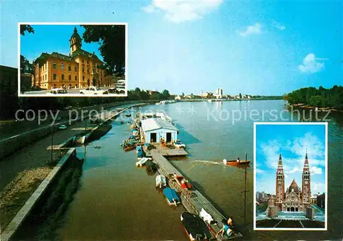 AK / Ansichtskarte Szeged Uferstrasse an der Theiss Kathedrale Rathaus Kat. Szeged