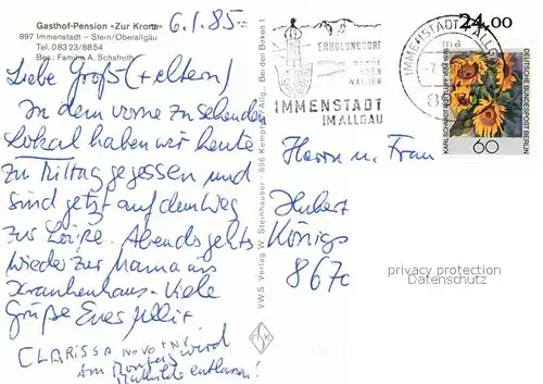 AK / Ansichtskarte Stein Immenstadt Gasthof Krone Speisesaal Kat. Immenstadt i.Allgaeu