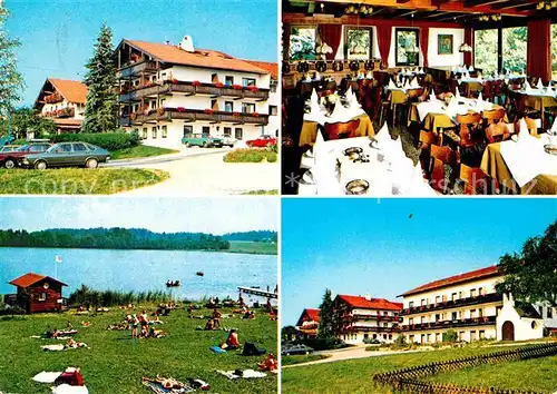 AK / Ansichtskarte Pelham Oberbayern Cafe Pension Seeblick Gastraum Strandbad Liegewiese Kat. Bad Endorf