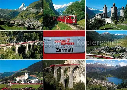AK / Ansichtskarte Eisenbahn Glacieir Express Zermatt Klopfenstein Adelboden Geiger  Kat. Eisenbahn