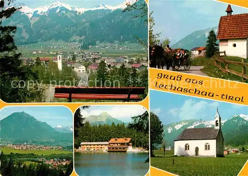 AK / Ansichtskarte Lechaschau Gesamtansicht mit Alpenpanorama Pferdedroschke Kapelle Hotel Restaurant am See Kat. Reutte Tirol